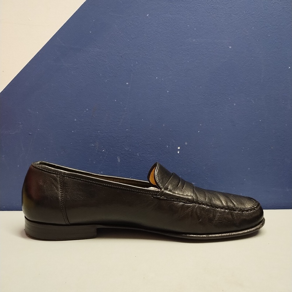 Santoni Black Leather Penny Loafers - Picture 7 of 16